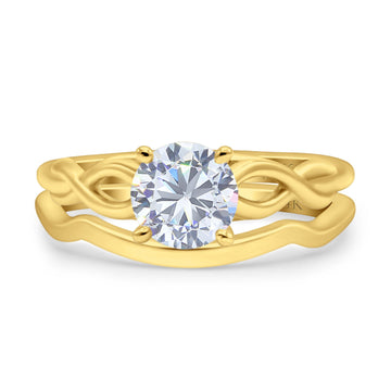 14K Yellow Gold Two Piece Round Solitaire Celtic Bridal Set Ring Wedding Band Simulated CZ Size 7